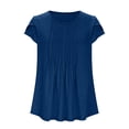 thumbnail image 5 of DondPO Womens Tops Womens Solid Color Casual Round Neck Pleated Line Chest Petal Short Sleeve T Shirt Top Blouse Womens Dressy Tops Tops for Women Trendy Blue 3XL, 5 of 7