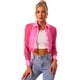 thumbnail image 2 of Blusa delantera con botones para mujer, dobladillo con lazo, cuello en punto, malla, camisa de manga larga transparente, top Rosa Caliente S, 2 of 2