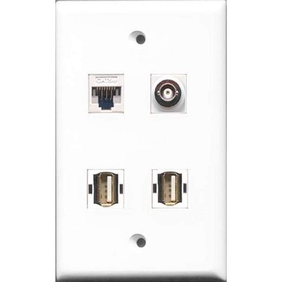 RiteAV - 2 Port USB A-A and 1 Port BNC and 1 Port Cat5e Ethernet White Wall Plate