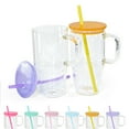 thumbnail image 2 of AGH 20oz Sublimation Glass Cups with Handles and Matching Straws, Clear Tumblers for DIY Printing, 6 Colors Mixed Set of 6, 2 of 5