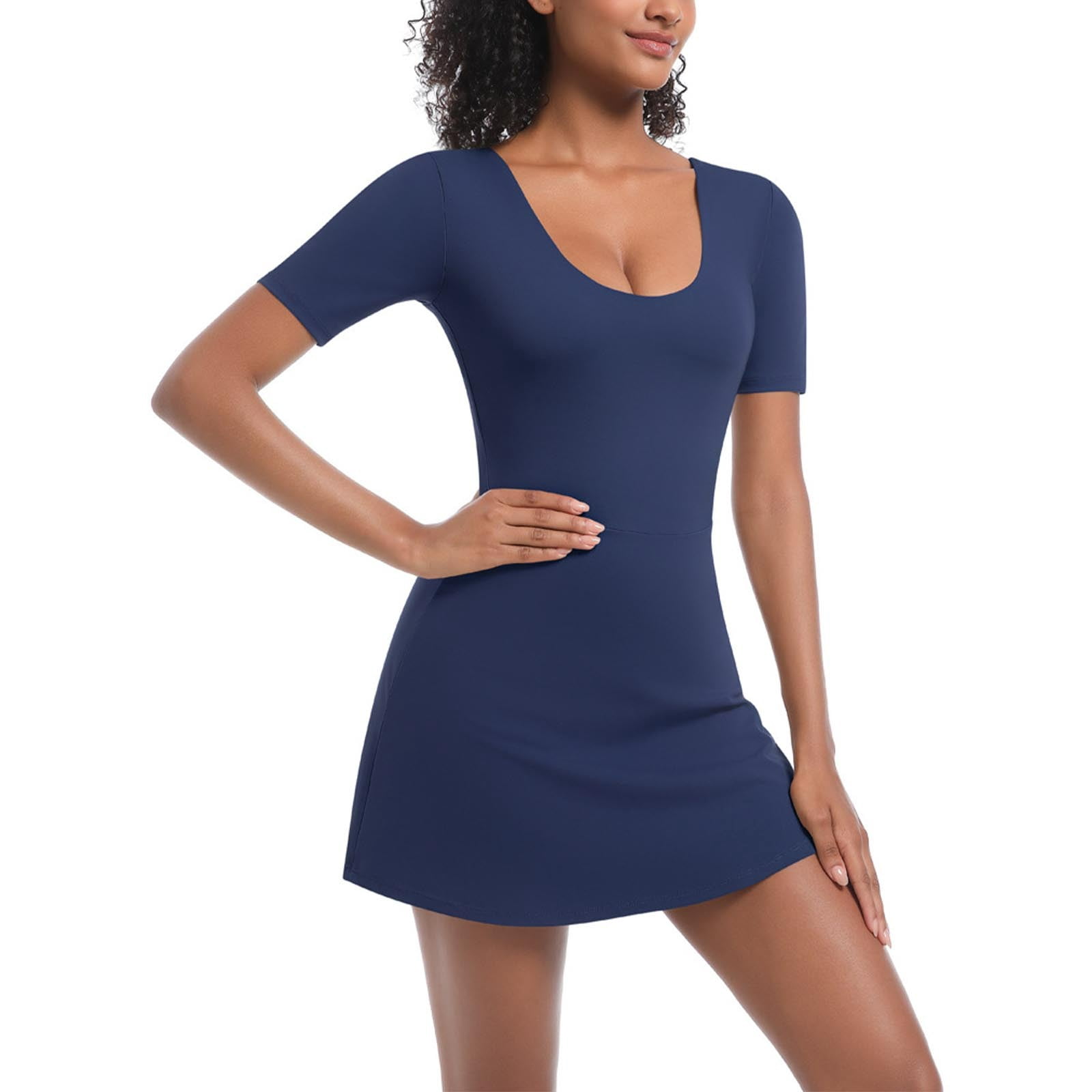 Kaemgyyd Athletic Dress for Women with Built in Shorts Stretch Scoop Neck Short Sleeve A-Line Bodycon Mini Dress for Golf Workout