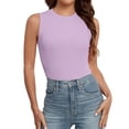 thumbnail image 3 of Tiqkatyck Tank Tops for Women Trendy Womens Turtleneck Sleeveless Shirt Solid Women's Blouse Slim Fit Short Sleeve Crew Neck Tight T Shirts Summer Tops for Women Purple M, 3 of 9