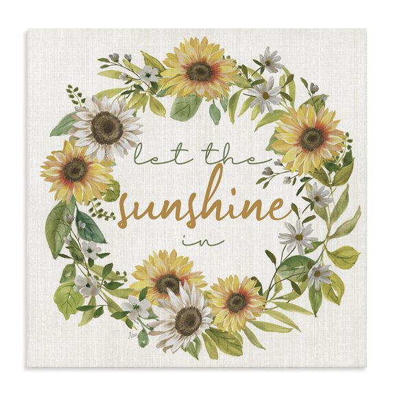 Stupell Industries Farmhouse Let Sunshine In Sunflower Wreath Canvas Art, 17 x 17, by Nan