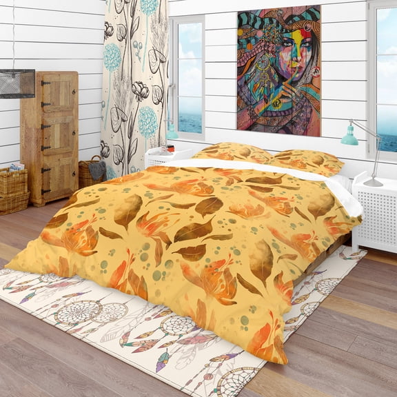 Designart 'Flowers and Leaves Tea' Bohemian & Eclectic Duvet Cover Set