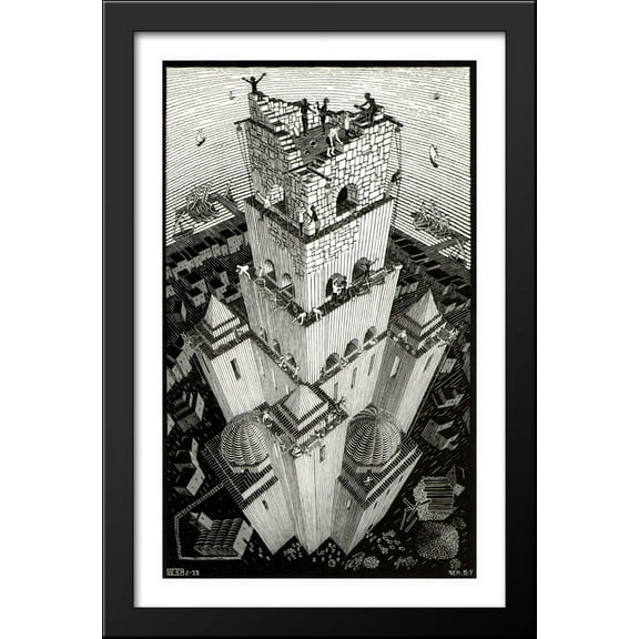Tower of Babel 26x40 Large Black Wood Framed Print Art by M.C. Escher