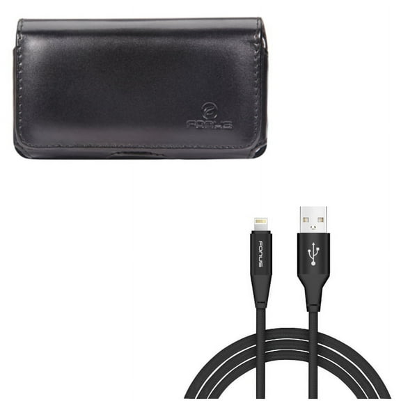 10ft USB Cable w Case Belt Clip for iPhone XR/8 PLUS/7 Plus/6S Plus/6 Plus - Charger Cord Power Wire Braided Long, Leather Swivel Holster Loops Compatible With iPhone XR/8 PLUS/7 Plus/6S Plus/6 Plus