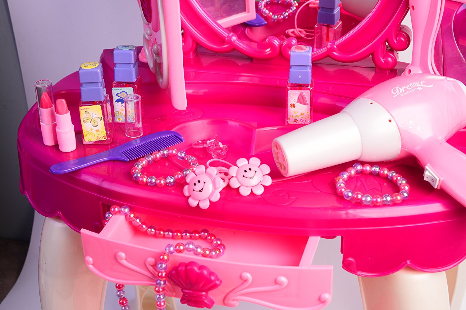 Pink Princess Make Up Vanity Table For Little Girls with Sound and 