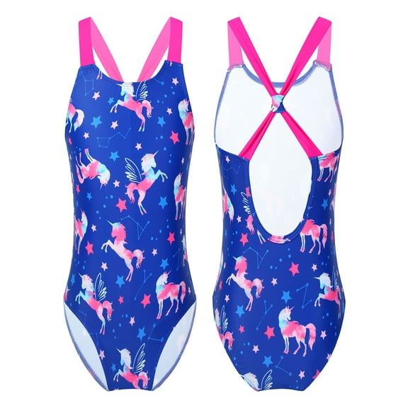 Alvivi Girls Printing One-Piece Swimsuit Horse and Stars Pattern Swimwear Sizes 4-16