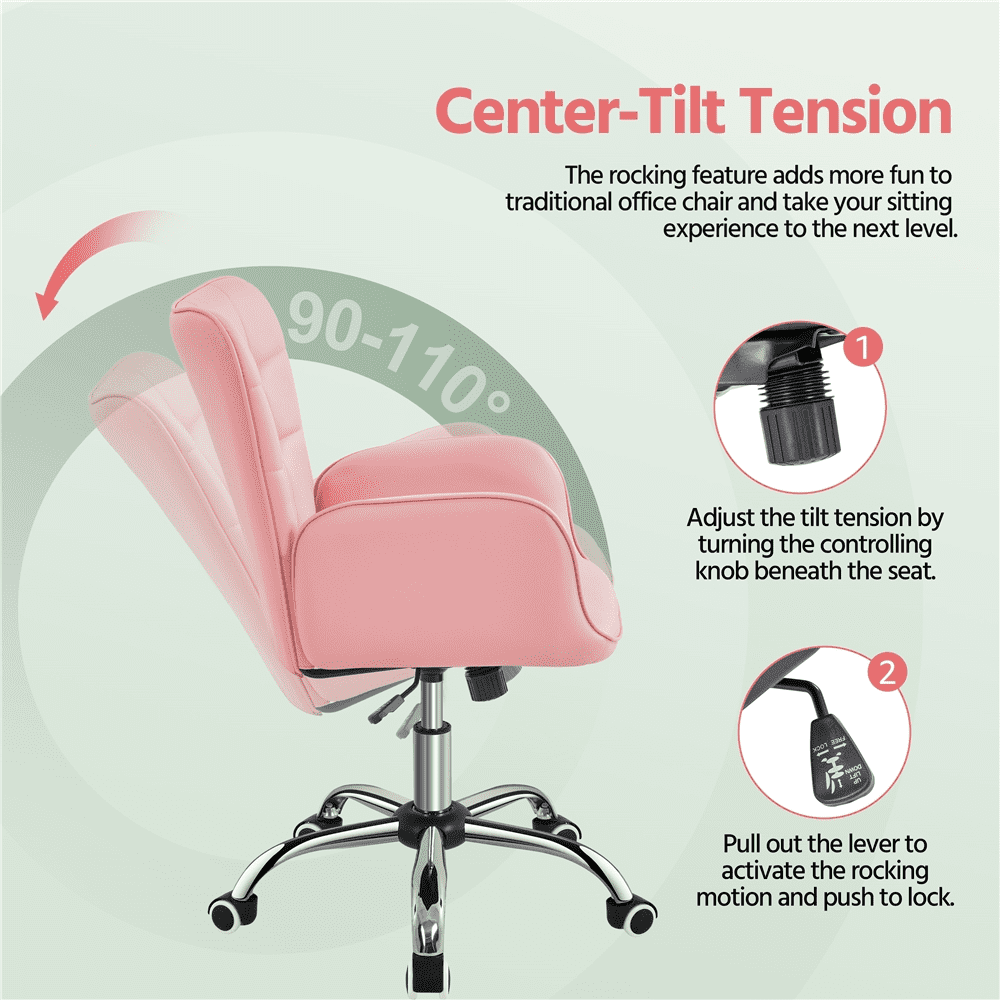 Alden Design Modern Faux Leather Desk Chair with Mid-back Padded Armrests for Office, Pink