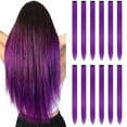 thumbnail image 2 of 12PCS Colored Purple Hair Extensions Clip in Colorful Hair Extensions 22 Inch Rainbow Hair Extensions for Kids Women's Gifts Blue Hair Extensions (22inch,Purple), 2 of 7