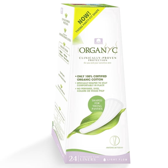 Organyc 100% Certified Organic Cotton Inside and Out Tanga Thong Panty Liners, Ultra Thin Liners for Women, Light Flow, 24 Count