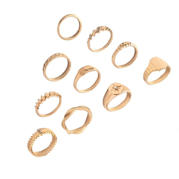 10 Pieces Fashionable Alloy Rings Geometric Cuff Rings Set Accessory for Women Trendy Handmade Fashion Accessories