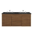 thumbnail image 5 of Wall Mount Double Sink Vanity Cabinet, Walnut Black, Wood, Mid Century Hotel Bedroom Bathroom, Modern Contemporary HB34083, 5 of 11