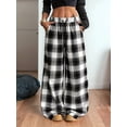 thumbnail image 4 of Women'S Plaid Checkered Pants Flannel Pajama Pants Lounge Wide Leg Baggy Sweatpants with Pockets Black & White L, 4 of 7