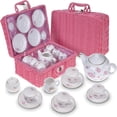 thumbnail image 1 of PENGXIANG Porcelain Tea Set for Little Girls with Pink Picnic Basket  Floral Design  13, 1 of 6