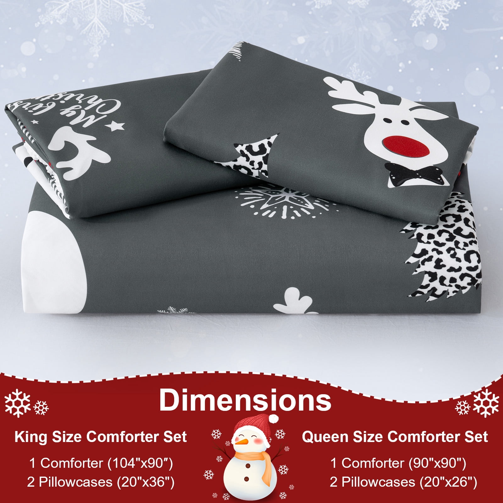 BLEUM CADE Christmas Duvet Cover Set Snowman Plaid 3 Piece Bedding Set for Double Bed 1 Duvet Cover, 2 Pillow Cover