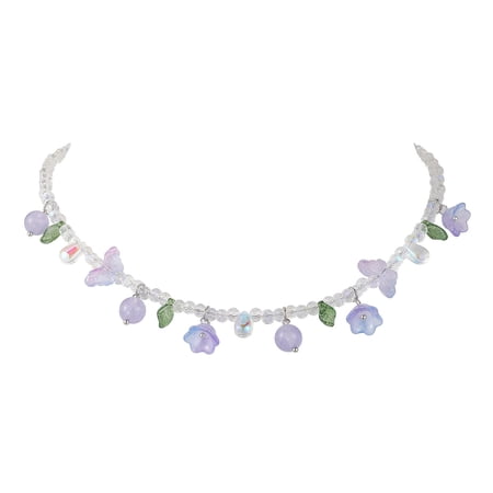 Glass with Malaysia Jade Beaded Necklaces Jewely for Women Flower Plum 18.78 inch(47.7cm) colorful