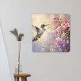 thumbnail image 3 of 10 Inch Wall Clock Battery Operated Square Clock for Office, Kitchen, Outdoor, Living Room,Hummingbird Over Purple Flower Bush Watercolor Painting Floral Bird Pattern, 3 of 4