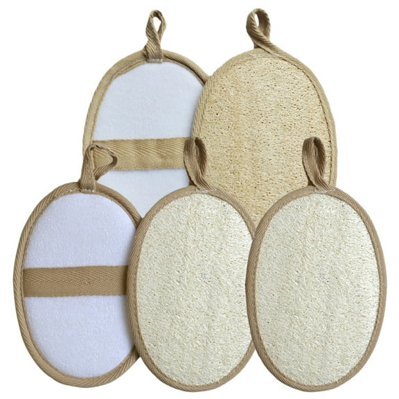5 Pack Natural Loofah Body Scrubbers, White & Brown Exfoliating Shower Sponge Set for Men & Women, Eco-Friendly Biodegradable Loofa Bath Exfoliator