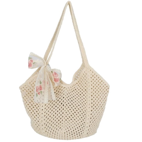 Woven beach bag Women Tote Bag Foldable Shoulder Handbag Casual Straw Purse for Beach Vacation Travel Pool Daily Use,Cotton thread woven bag Beige