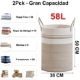 thumbnail image 2 of 2 Pack 58L Grande Cesta de Lavandería de Cuerda Tejida con Asas - Cesto para Ropa Sucia, Canasta Ropa Organizadora, Multiusos, Portátil, Decorativa, 2 of 9