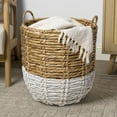 thumbnail image 4 of happimess Laurel 19.49" Bohemian Hand-Woven Abaca Hamper Basket with Handles, Natural/White, BSK1003E, 4 of 6