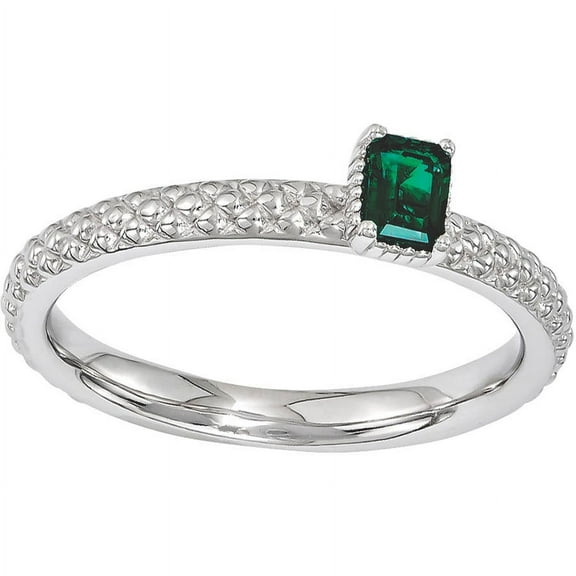 Created Emerald Sterling Silver Single-Stone Ring
