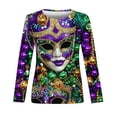 thumbnail image 4 of LEKWK Mardi Gras Shirts for Women Intricate Mask Graphic Slim Fit Long Sleeve Tops Crew Neck Casual Daily Trendy Tops Outfits, 4 of 5