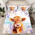thumbnail image 2 of Homewish Brown Highland Bull Queen Sheet Sets, Rustic Flower Floral Flat Sheet, Kawaii Cartoon Animal Queen Fitted Sheet, Super Cozy Room Decor, 4pcs, 2 of 7