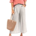 thumbnail image 3 of Laqbezok Women's Cotton Linen Wide Leg Pants, Elastic Waist Cropped Culottes with Pockets, Summer Casual Loose Trousers Summer Beach Capri Pants for Daily Wear, 3 of 5