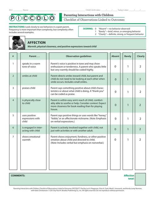 Parenting Interactions with Children Checklist of Observations Linked