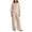 Khaki, variant on Womens Textured Woven Two Piece Outfit Lapel Collar 3 Quarter Sleeve Pocket Top And Elastic Waist Wide Leg Pants Loose Fit Solid Color Casual Co Ord Set