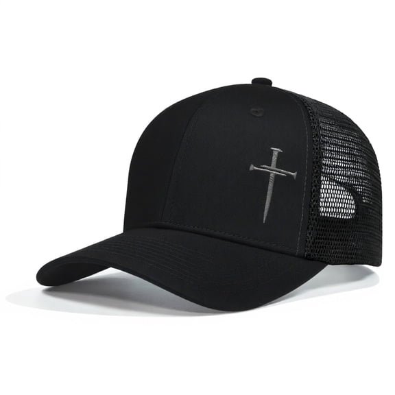 Adult Mesh Trucker Hat, Minimalist Cross Embroidered Baseball Cap, Inspirational Faith Baseball Hat for Men Women