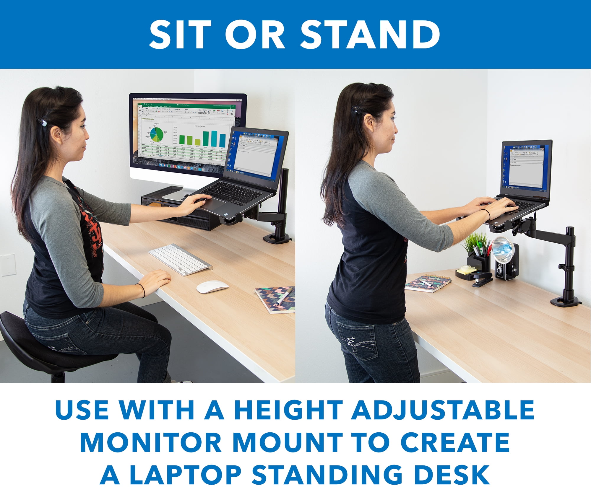 Mount-lt! Clamp-On Laptop Tray w/ Safety Straps | Fits 11"-17" Screens | DJ stand