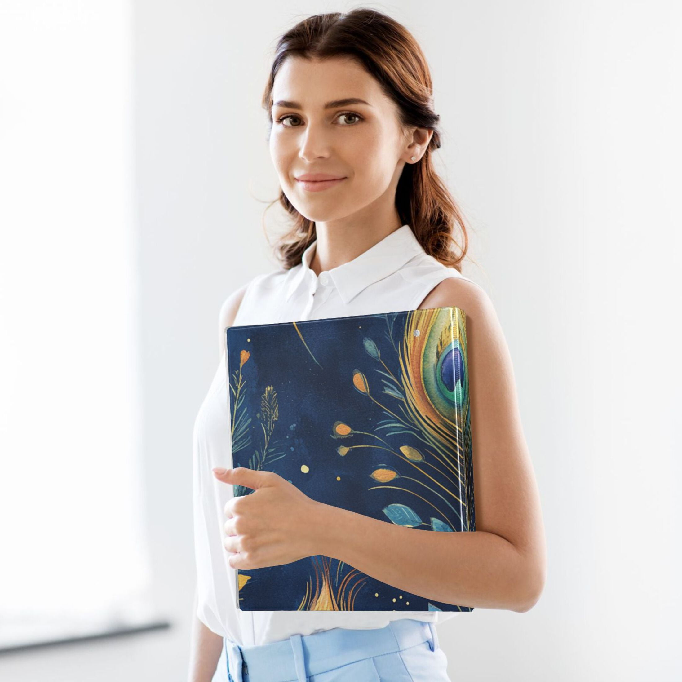 Peacock Feather and Leaves 3 Ring Binders 1.5 inch Hardcover File Folders with Interior Pockets A4 Size Organizer for School Office Hospital