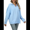 thumbnail image 2 of de Larga con Cuello en V para Mujer, Sudaderas Ligeras, Ropa de Moda de Otoño 2025. Azul L, 2 of 10