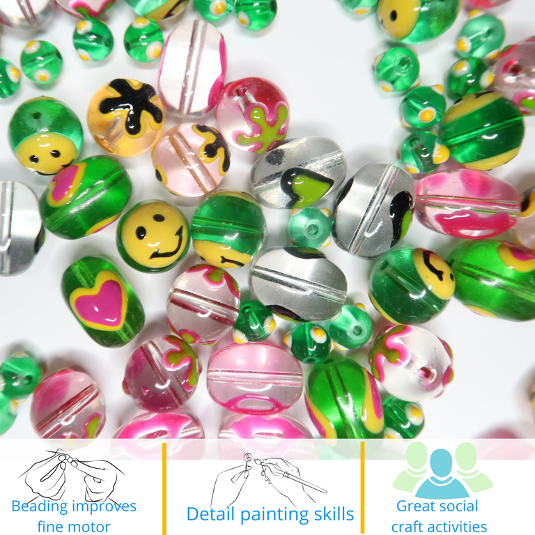 Spring Glass Beads for Jewelry Making, Smiley Face Flower DIY Bracelet Supplies, Gift for Beader, 40 Pcs