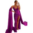 thumbnail image 3 of Vestidos largos de fiesta de lentejuelas de sirena brillantes para mujer, con abertura alta, cuello en V, tirantes finos con purpurina, vestidos formales de fiesta de noche, 3 of 5