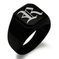 thumbnail image 1 of Stainless Steel Letter R Initial Old English Monogram Engraved Engraved Square Flat Top Biker Style Polished Signet Ring, 1 of 1