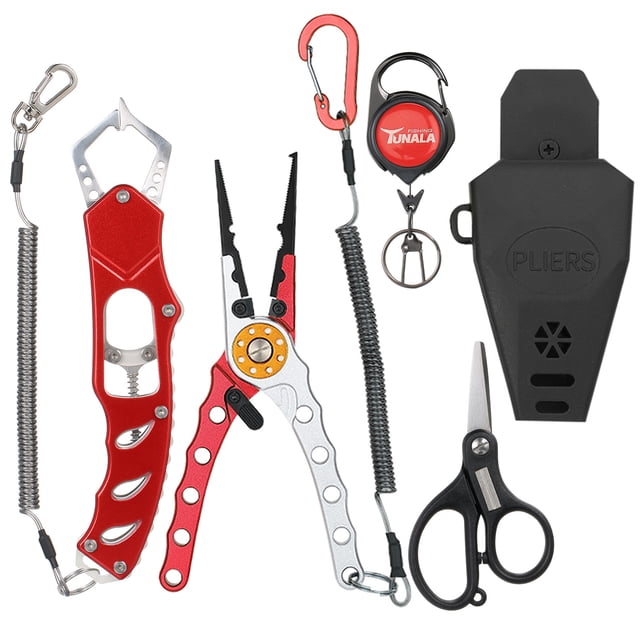 Ensemble Combiné de Pinces de Pêche Multifonctions avec Ciseaux, Pince à Poisson Zinger, Rétracteur, Équipement de Pêche