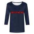 thumbnail image 4 of Plebaso Chemises à Manches 3/4 pour Femmes Mignonnes avec Cœur Hauts Amples Décontractés Blouses à Col Rond T-Shirts Imprimés, 4 of 4