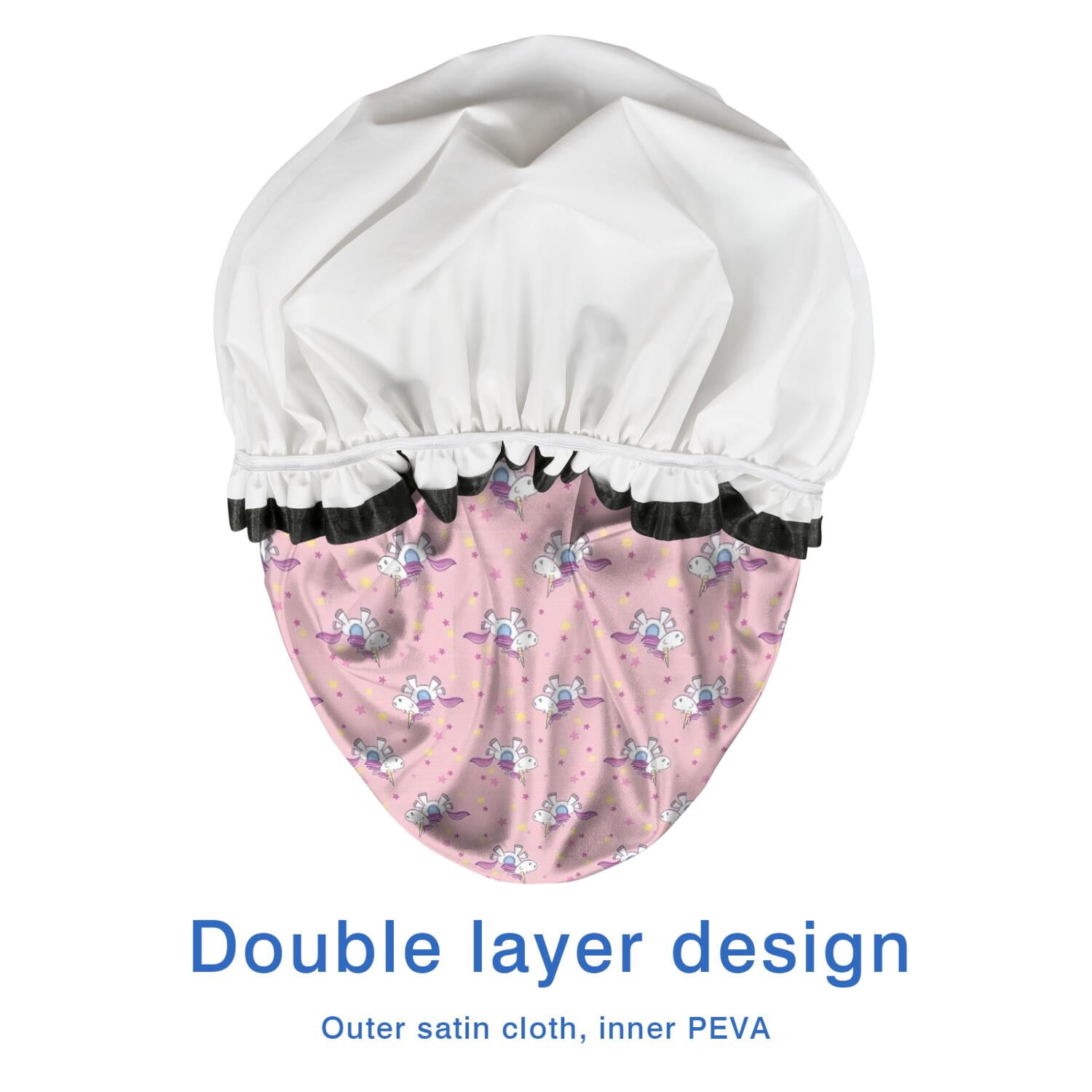 Shower Caps,Pink Cartoon Unicorn Star Pattern Waterproof Shower Cap for Women 4 Pieces,Double Reusable Hair Cover for Shower PEVA Elastic Stretch Hem