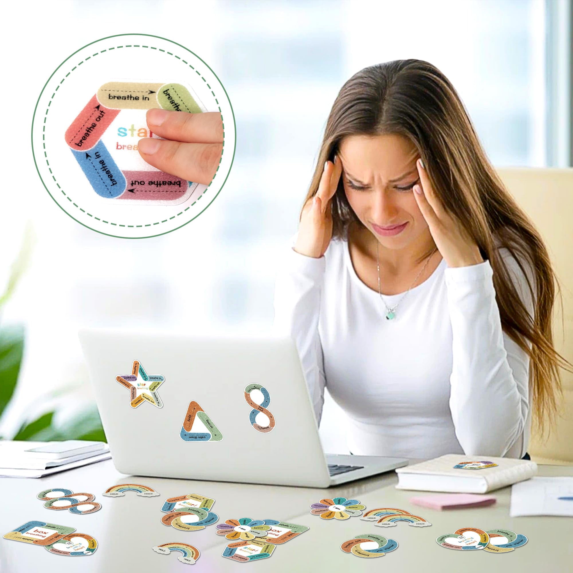 Neasyth 75 Pcs Anxiety Sensory Stickers Calm Strips, Adhesive Textured Fidget School Office Supplies