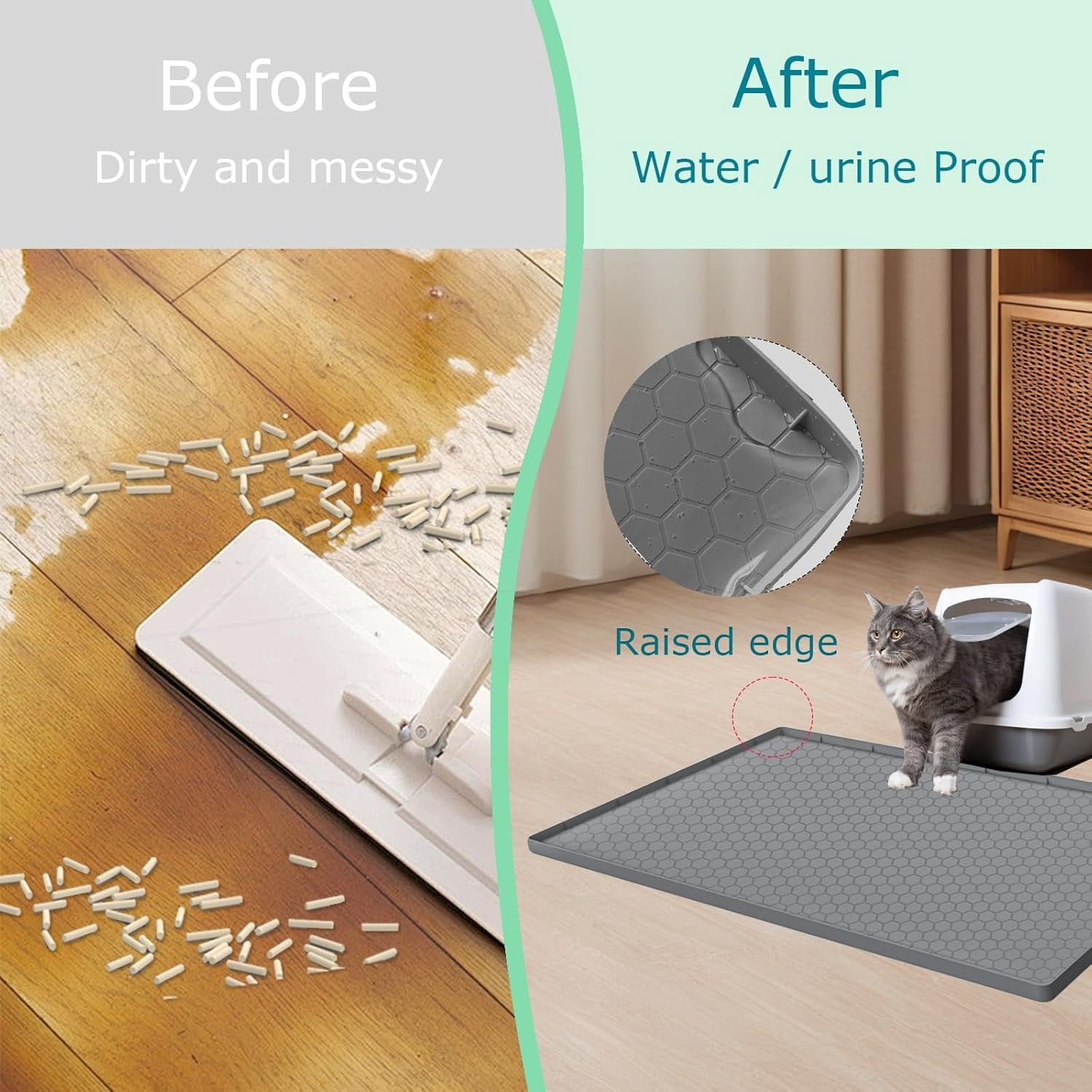 Litter Mat for Litter Box,  Large  Litter Trapping Mat - 25x19 in,  & Non-Slip, Durable & Easy Clean, Grey