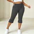 thumbnail image 4 of Yoga Capris for Women Slim Fits Stretch Yoga Athletic Workout Capri Leggings Split Hem Bow Decor Plus Size Cropped Pants, 4 of 9