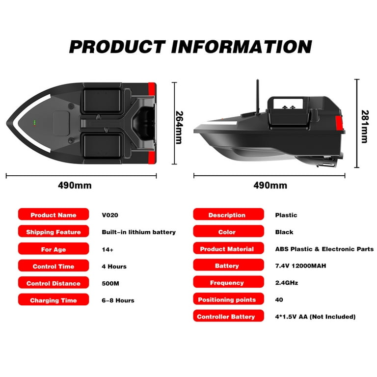 GPS Dual Motor Remote Control Bait Boat with Auto Return, Cruise Control,  and Fixed-Point Cruise - Supports 2KG Load, Night Light Turn Signal, and