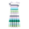thumbnail image 4 of Mikilon Fashion Girls Color Striped Dress Size 6-12 Years Short Sleeves Round Neck Casual Dress, 4 of 5