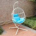 thumbnail image 4 of Abble Outdoor Wicker Hanging Basket Swing Chair with Cushion and Stand - White & Auqa, 4 of 5