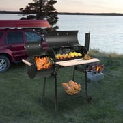 Portable BBQ Charcoal Grill for Patio, 24.4'' Charcoal Grill with Wood Shelf, Cooking Grate Charcoal Grill w/Temperature Gauge and Metal Grate, Premium Cooking Grate for Steak Chicken, Black, S5868