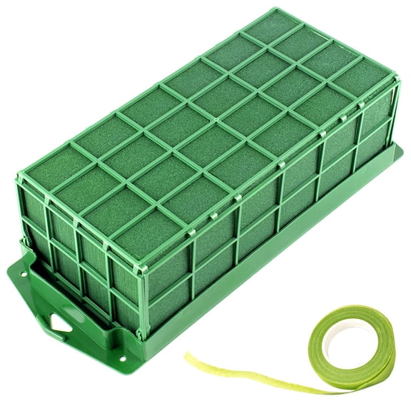 Flower Foam Cage Holder, Decorative Floral Foam for Fresh Cut Flowers, Wedding Bouquet, Indoor Garden Decor, Lightweight Reusable Green Block, Green